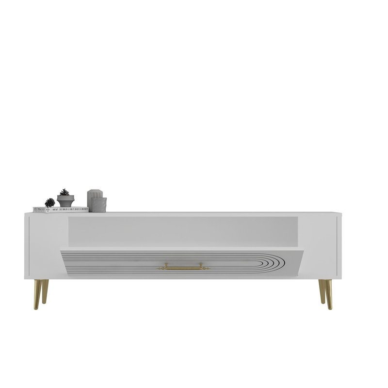 Olivia Unfinished TV Stand, 120cm, White/Gold