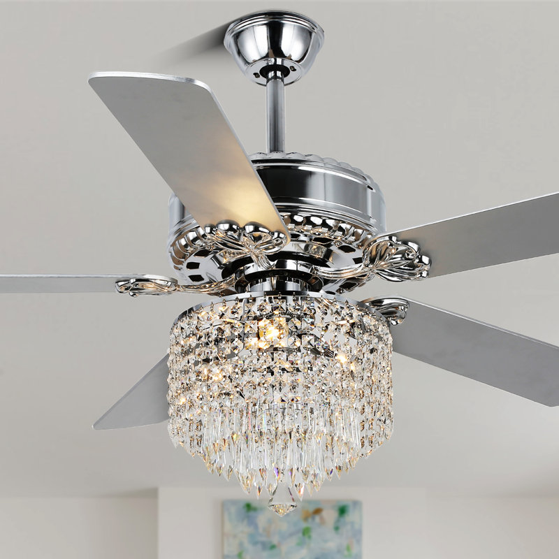 52'' Luxury Crystal Ceiling Fan with Light Kit and Remote DC Motor 6-speed Reversible Blades for Living Room Bedroom