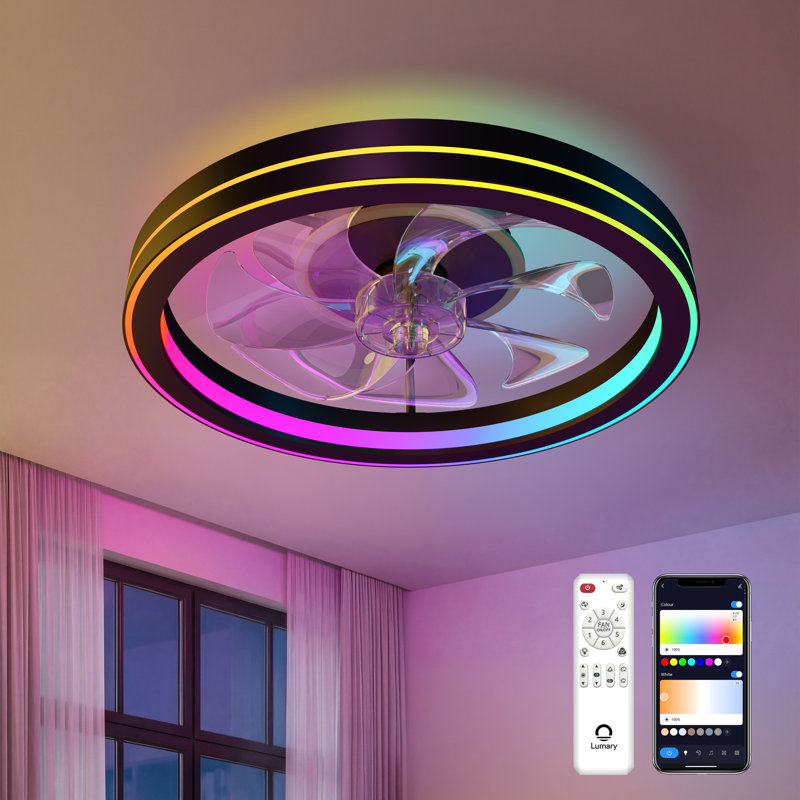 Ventilateur de plafond intelligent de 19 po avec éclairage Lumary, ventilateur de plafond encastré à profil bas, CCT + RVBAI + veilleuse, application / voix / télécommande (noir)