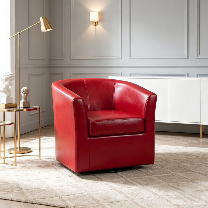 Fauteuil demi-tonneau pivotant en similicuir, Red