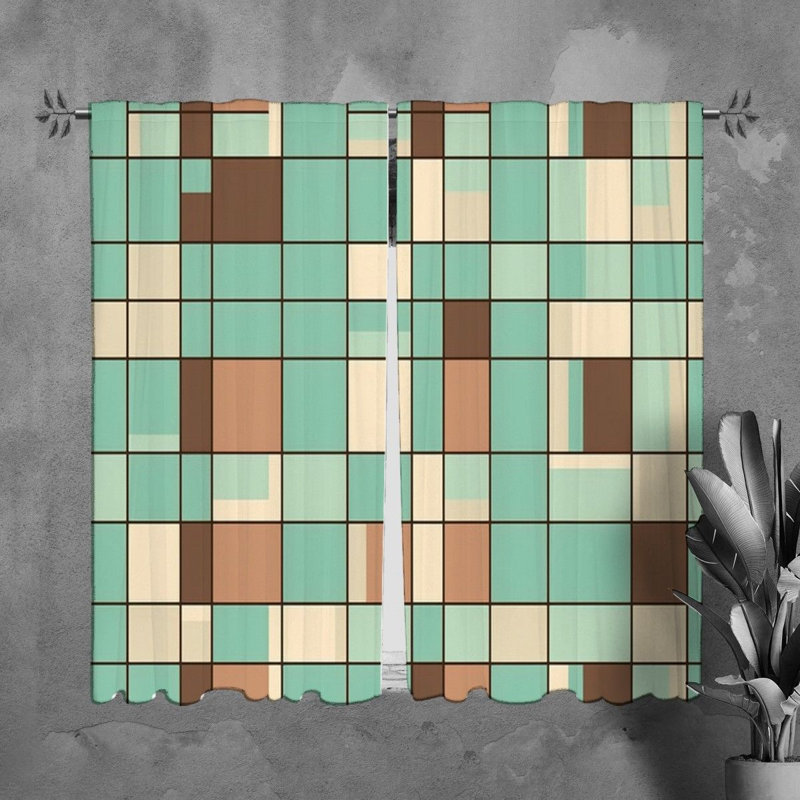 Mondrian Window Curtains Geometric Brown Drapes, H 61 po x l 40 po