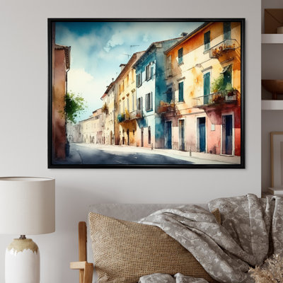 «Blue Town», petite ville en Italie, reproduction d'art sur toile