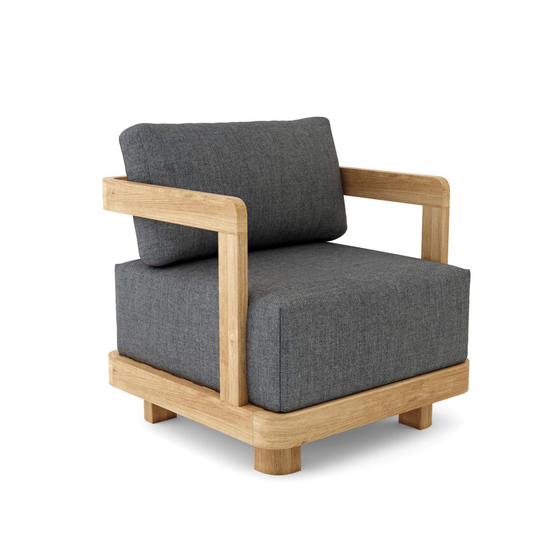 Chaise de patio en teck Granada avec coussins Sunbrella, Gris anthracite moulé