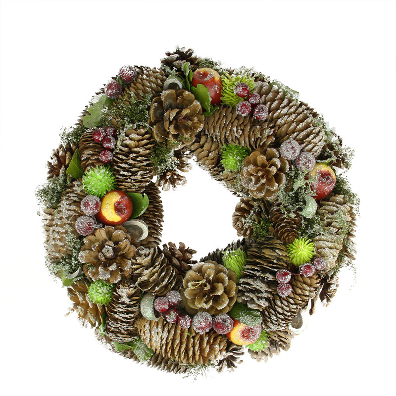 Couronne de Noël artificielle pin et pomme de pin scintillante - 12,5 pouces