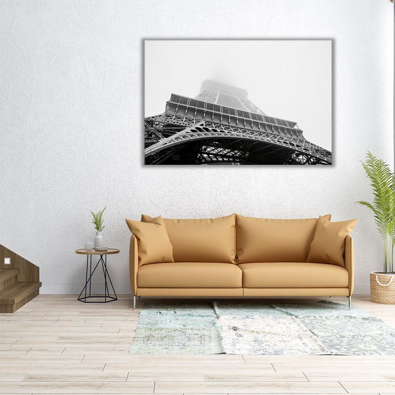Under Eiffel Misty Day - reproduction d'art sur toile, H 20 po x l 30 po