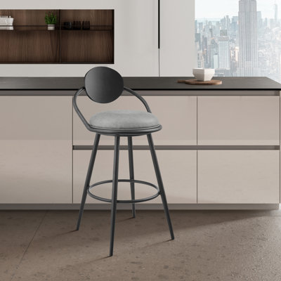 Tammis Swivel Counter or Bar Stool with Black Iron Frame and Faux Leather