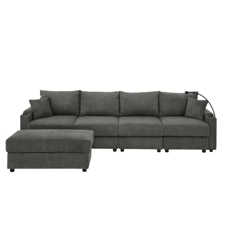 Canapé en L polyvalent avec repose-pieds et rangement pour le confort du salon, Gris