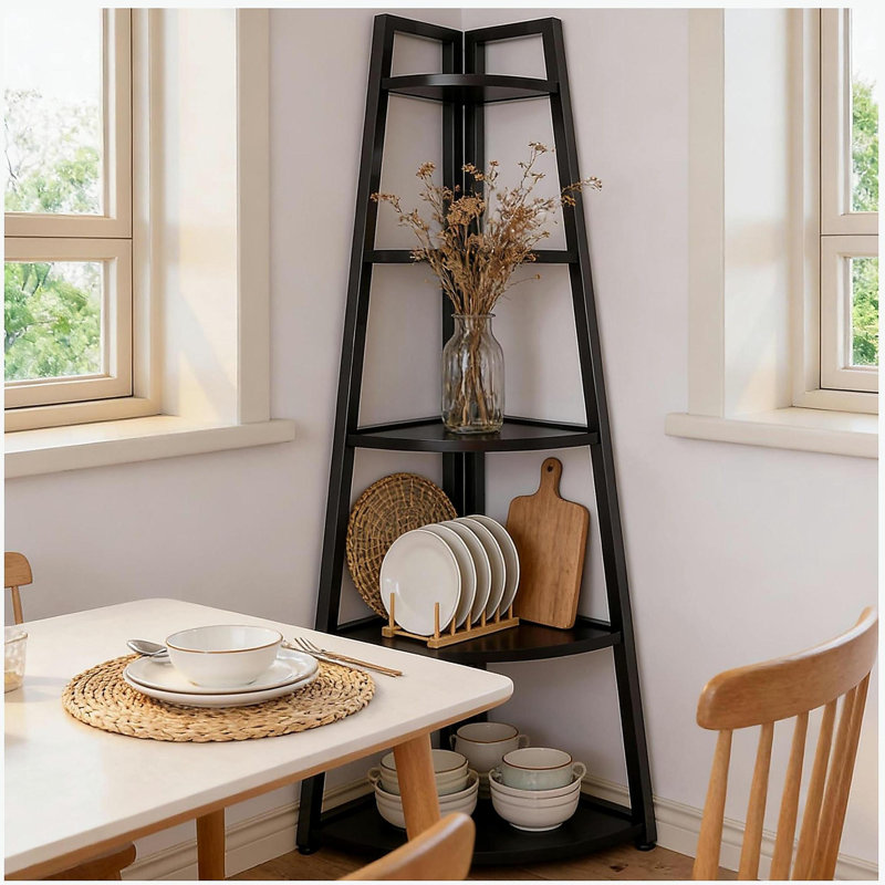 Tall Ladder Display Shelf, Small Storage Shelf, 5-Tier Bookshelf, Corner Shelf, (5 Shelves) 69.34"H x 16.55"W x 14.97"D