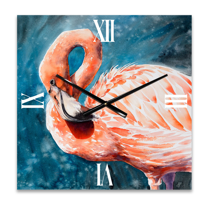 Flamants roses dans l'eau bleue II - Horloge murale de ferme, Grand