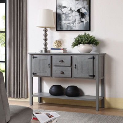 Console de rangement en bois avec 2 tiroirs, armoires et tablette inférieure