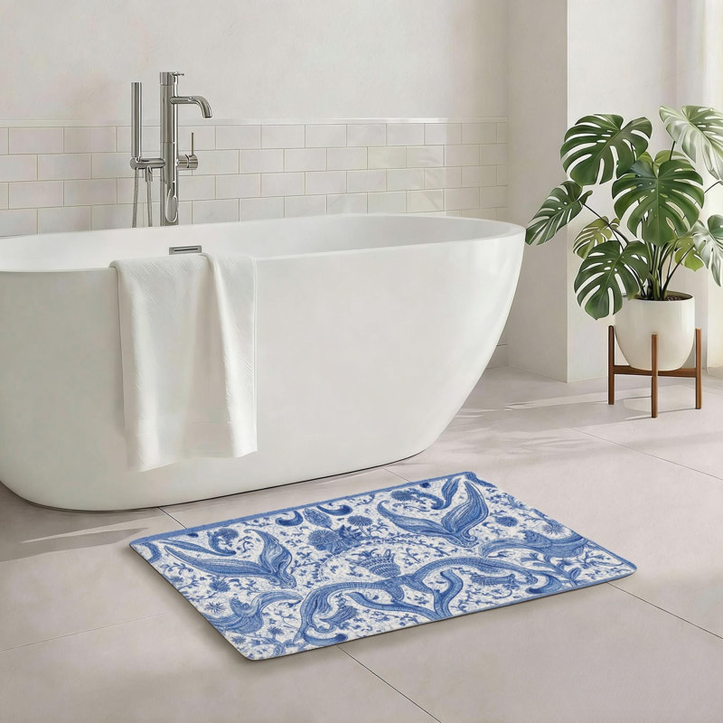 Tapis floral pour salle de bain 20 x 32 po Floral Blue