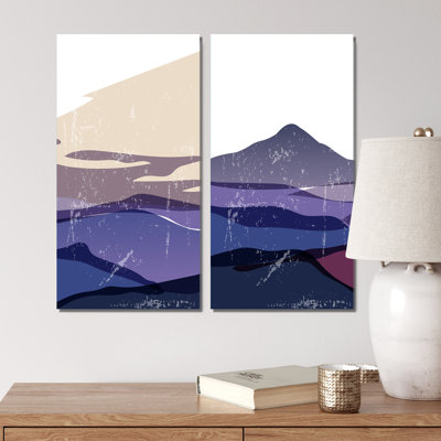 Purple Abstract Retro Landscape I - 2 Piece Print Set on Canvas