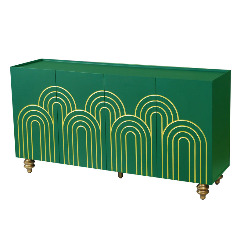 4 Doors Storage Cabinet with Adjustable Shelves for Kitchen, Dining Room, Living Room, Green