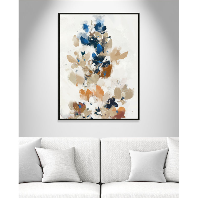 Vague de fleurs bleues II par Ken Roko, Toile avec cadre, 31.5'' W x 41.5'' H, Flottant espresso