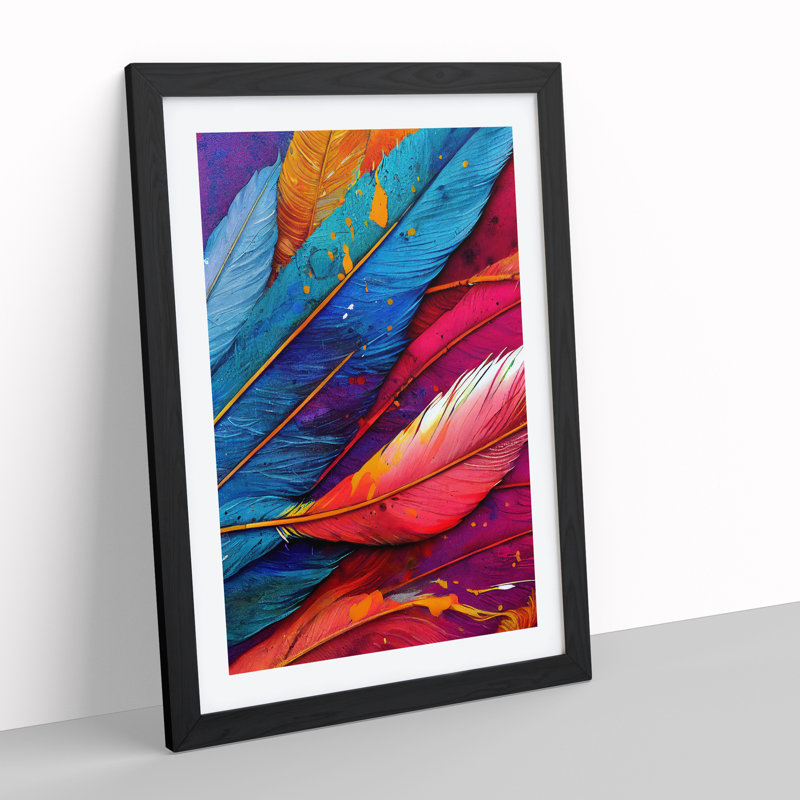 XV1022-4080X Splashed Feathers No.5 Abstract - Print, Black Framed, 66cm H x 48cm W, White