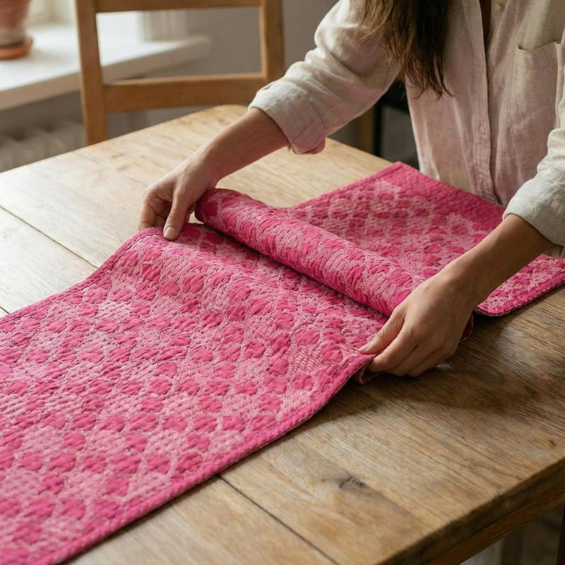 Solid Color 100% Cotton Table Runner, Pink