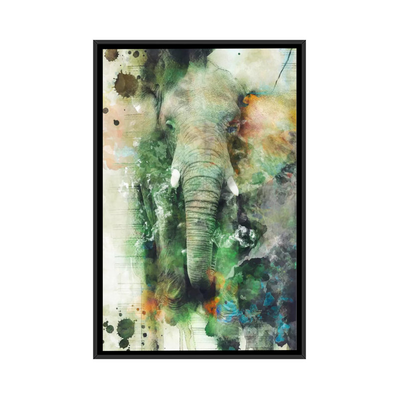 «Elephant», impression sur toile, H 26 po x l 18 po x P 1,5 po, Toile avec cadre noir, Pas de tapis
