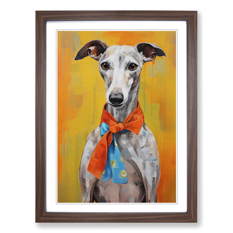 Whippet Contemporary No.2 - Framed Print, 46cm H x 34cm W x 2cm D, Walnut 