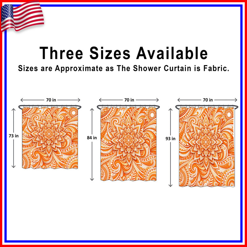 Rideaux de douche orange à motif cachemire extra long, 70in W x 72in H