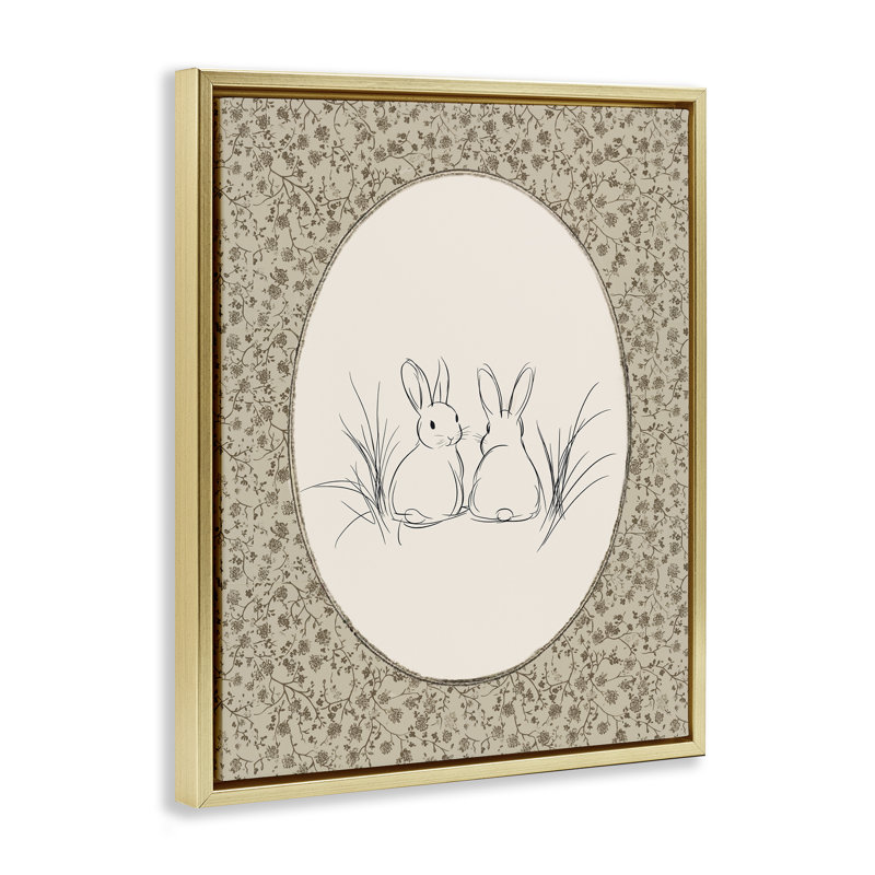 Cadre flottant rétro pour bébés lapins, design par Ramona Murdock, H 21 po x l 17 po, Cadre flottant métallique doré