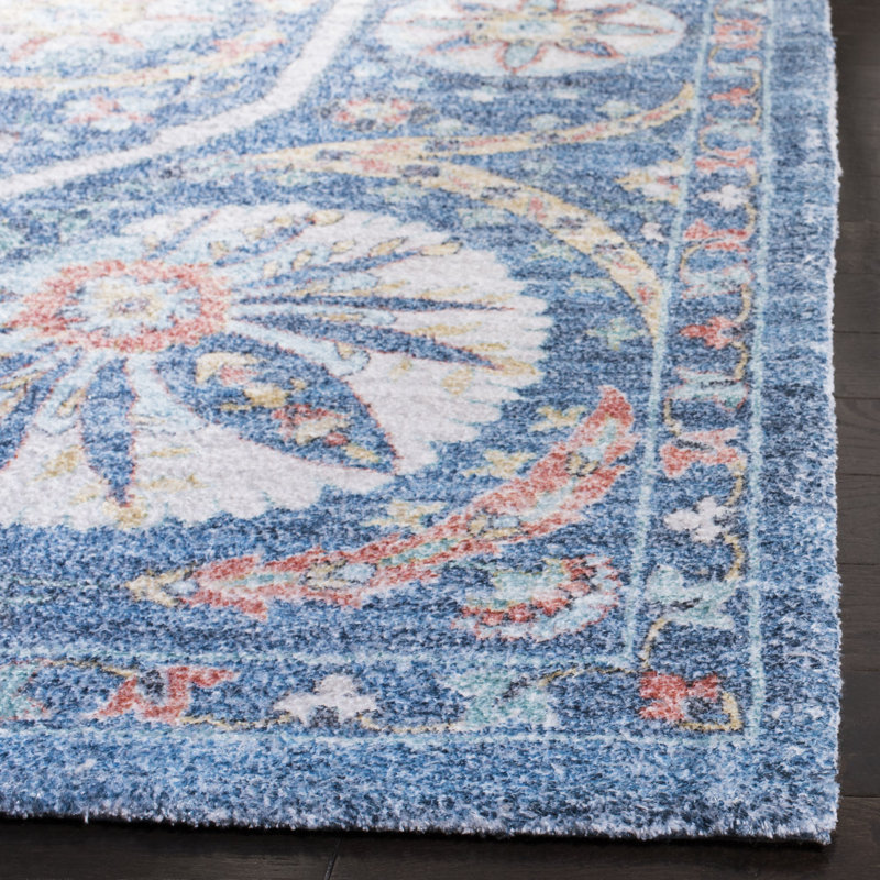 Tapis oriental bleu / crème touffeté à la main Saffron, Rectangle 8 pi x 10 pi