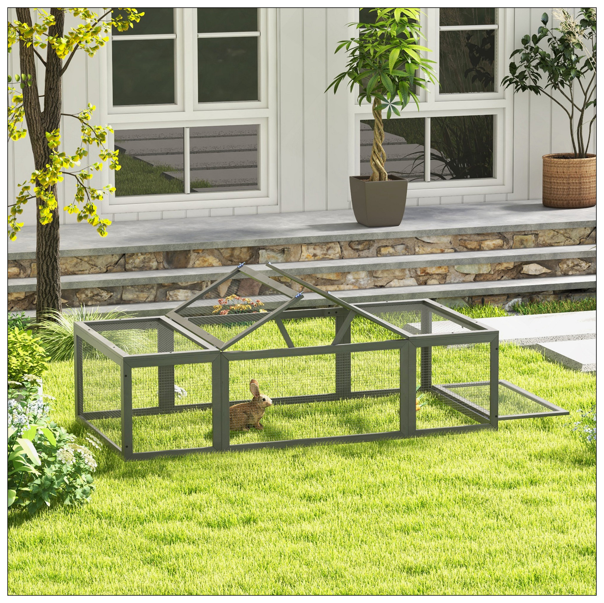 REDmintss Large Wooden Rabbit Hutch With Spacious Interior And Lockable ...