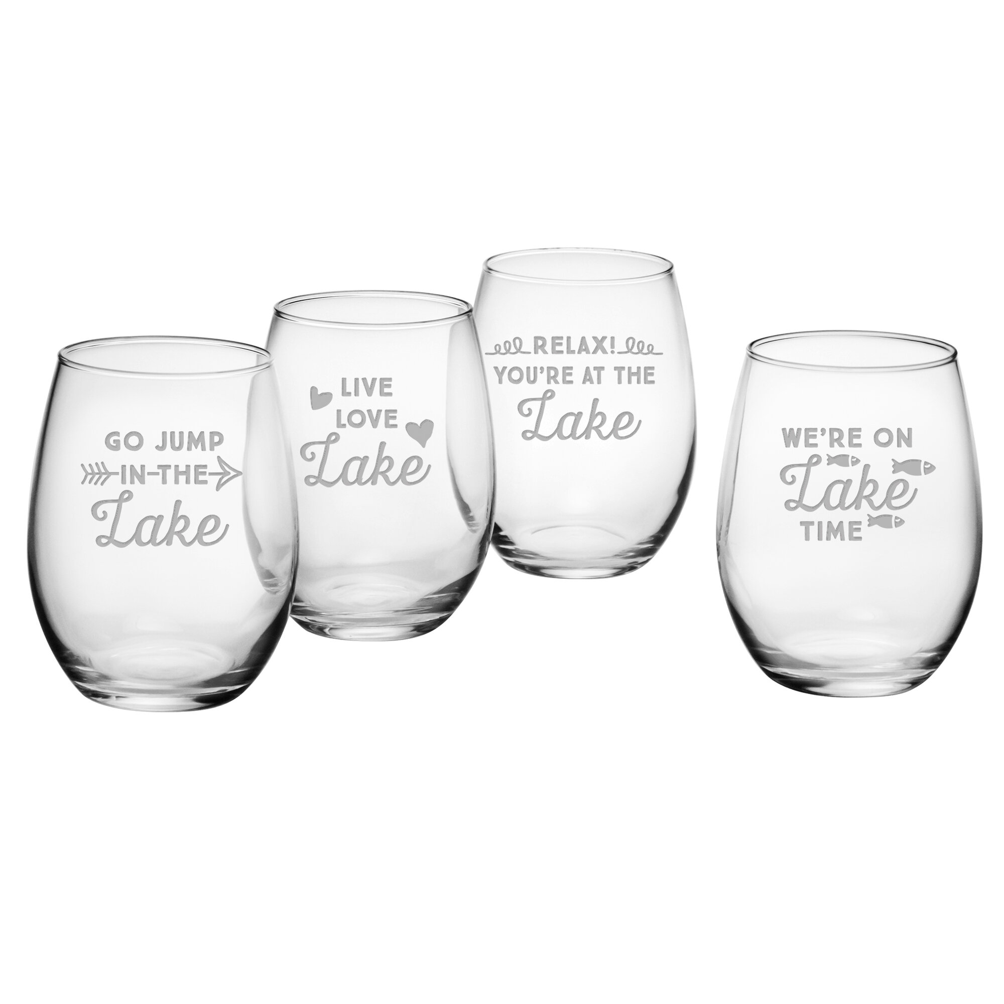 Stemless Acrylic Wine Glass Set/4 Lake Sayings for Boat Beach Cabin Decor -   Log Cabin Decor