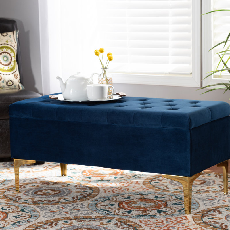 Karlesha Velvet Ottoman, Navy Blue