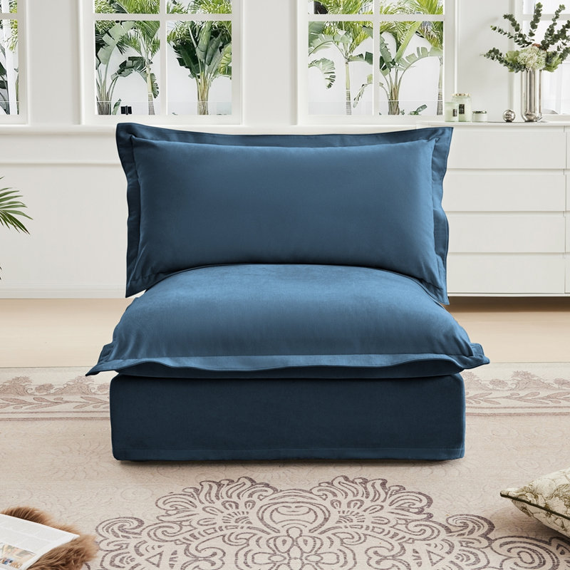 Canapé sans accoudoir, Chenille bleu