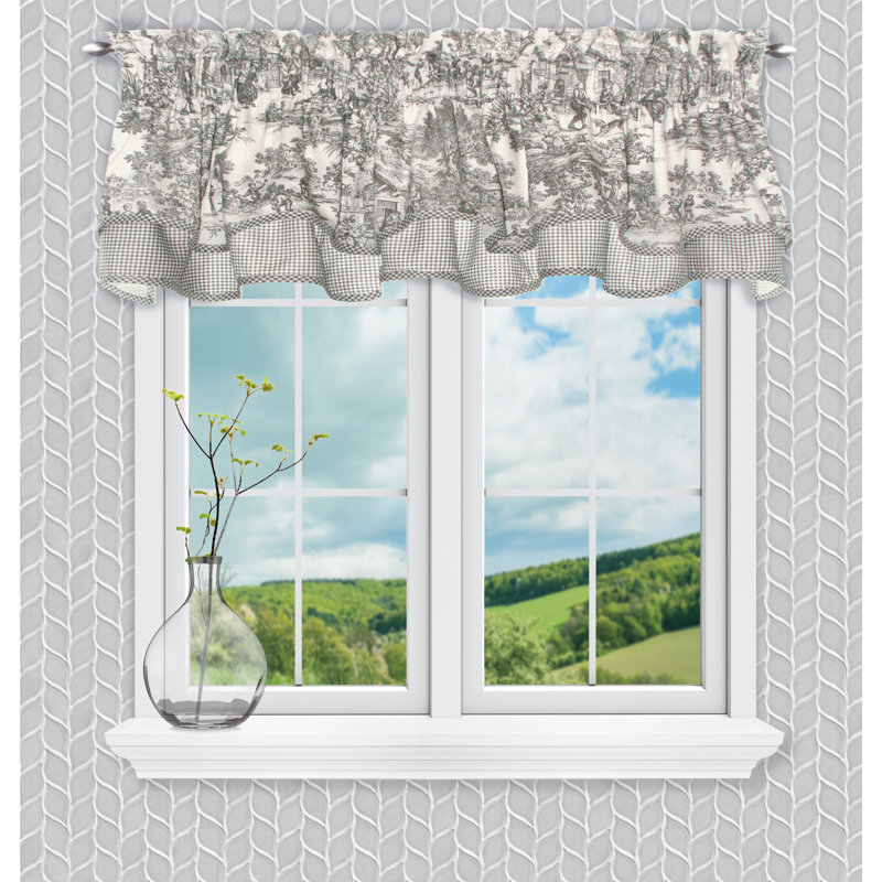 Verrall Cotton Toile Scalloped Window Valance, Gray