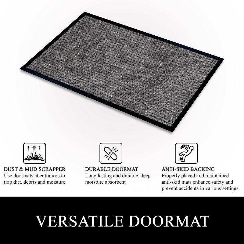 Paillasson intérieur en polypropylène antidérapant Odarius, L 18 po x L 30 po, Rayures gris foncé
