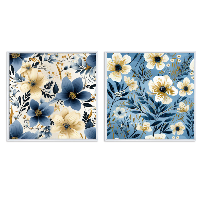 Fitchburg - Ensemble de 2 collages floraux carrés, H 16 po x l 33 po, Cadre flottant blanc