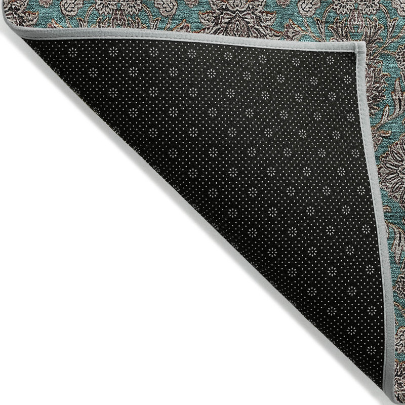 Tapis bleu sarcelle à motif floral beige et taupe 9 'X 12'