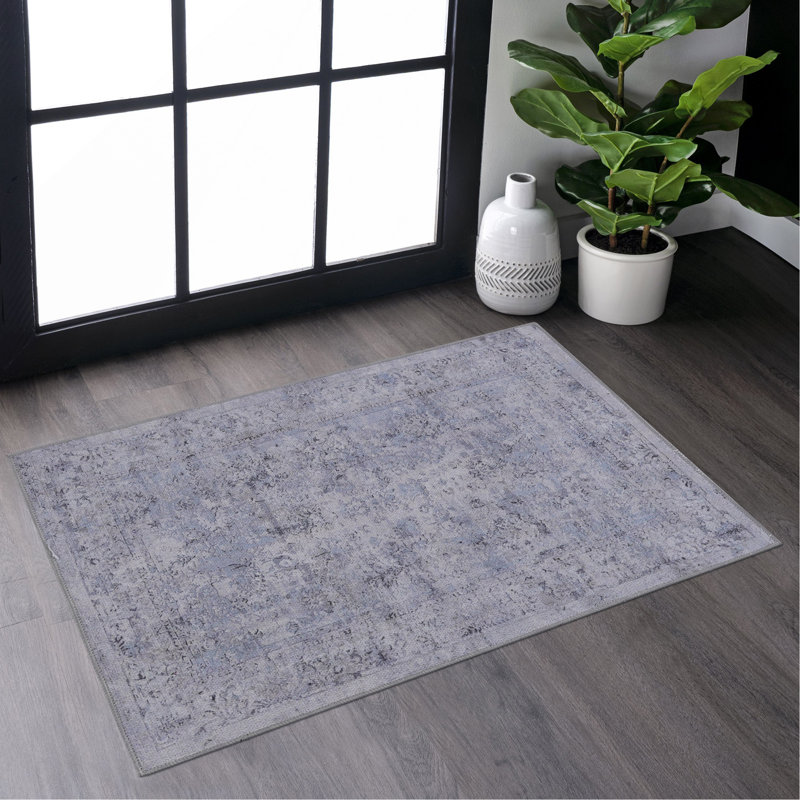 Blue Washable Rug Doormat Rug, Rectangle 2' x 3'