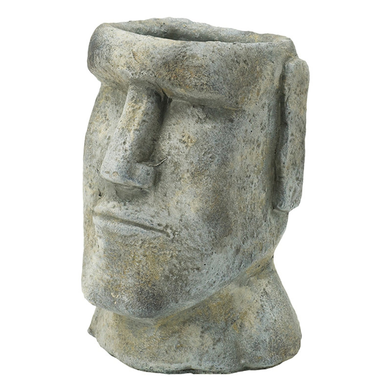 Easter Island Inspired 9 Gray Cement Planter For Small To Medium Weigelas, 5X5.5X9 Inches, 6.8 Lbs, Enchanting Decorative Item Foxgloves, Piece