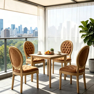 Ensemble de 4 chaises de salle à manger de style français en bois massif - Finition peinture antique, revêtement en cuir de polyuréthane avec garniture cloutée et décoration de boucle tirée à la main, sièges confortables à dossier haut pour le salon, la cuisine, la salle à manger