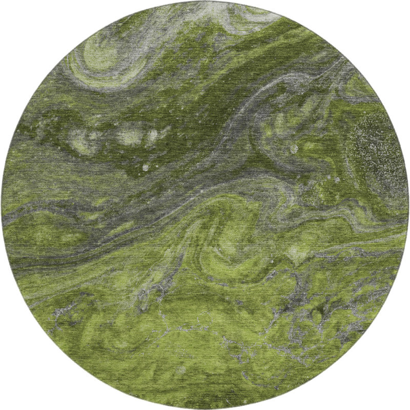 Premium Machine Washable Cerrito AMF599 Green Rug, Round 8'
