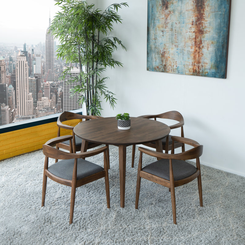 Tindal 4 - Person Solid Wood Top Four Leg Dining Set, Walnut, Gray