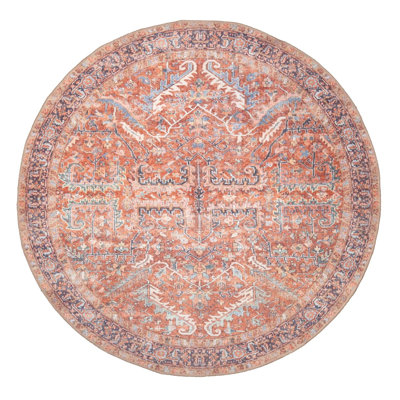 GLN Rugs Traditional Collection - Machine Washable Area Rug, Traditional Washable Rug, Non Slip Washable Rug, Low Pile Chenille Living Room Rug, Bedroom Rug, Kitchen Rug (Terra Cotta Rug)