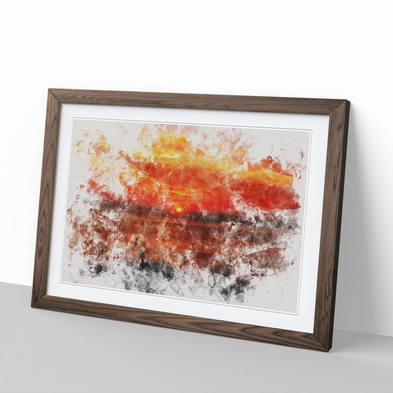The Orange Sunset - Picture Frame Graphic Art, 27cm H x 36cm W x 2cm D, Walnut Framed