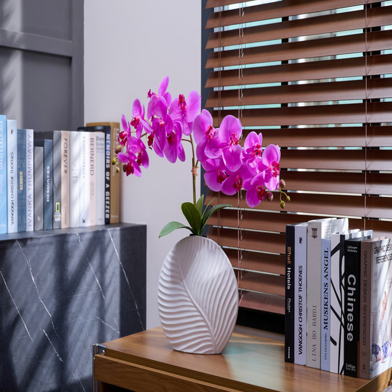 Arrangement d'orchidées 19 po dans un vase en céramique blanche de style feuille - paquet de 2, Mauve