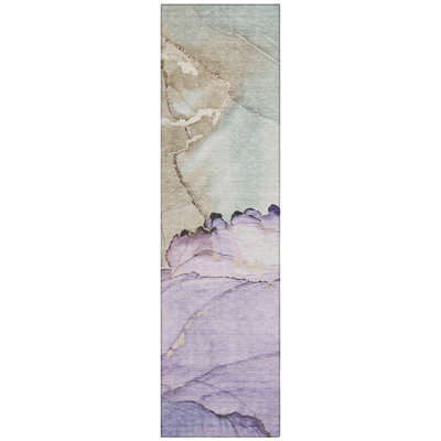 Machine Washable Indoor/Outdoor Xhevrie Lavender Rug