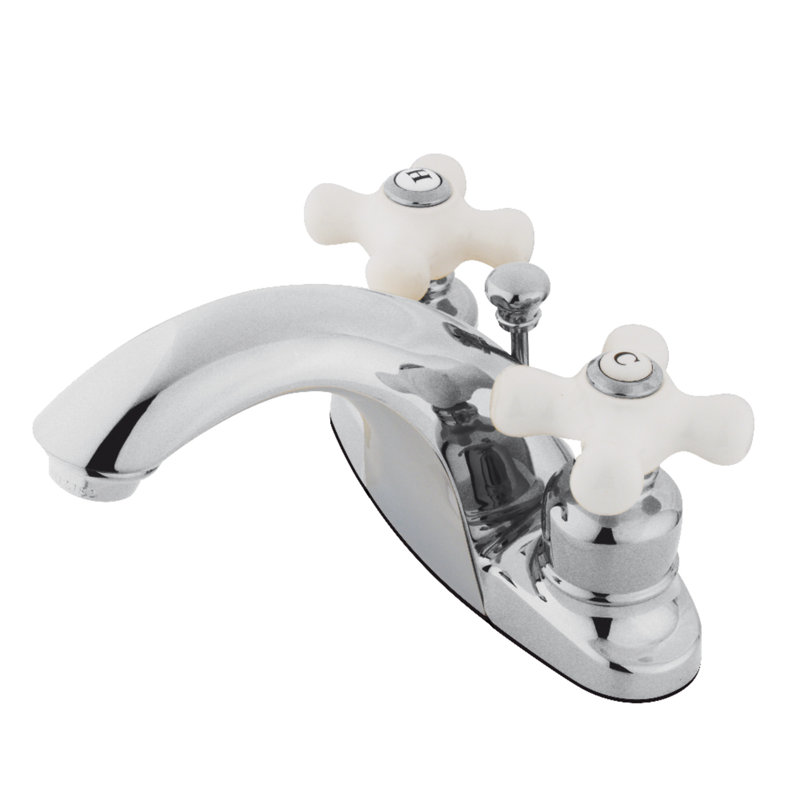 Kingston Brass English Country Two-Handle 3-Hole Deck Mount 4" Centerset Bathroom Faucet with Plastic Pop-Up, Polished Chrome