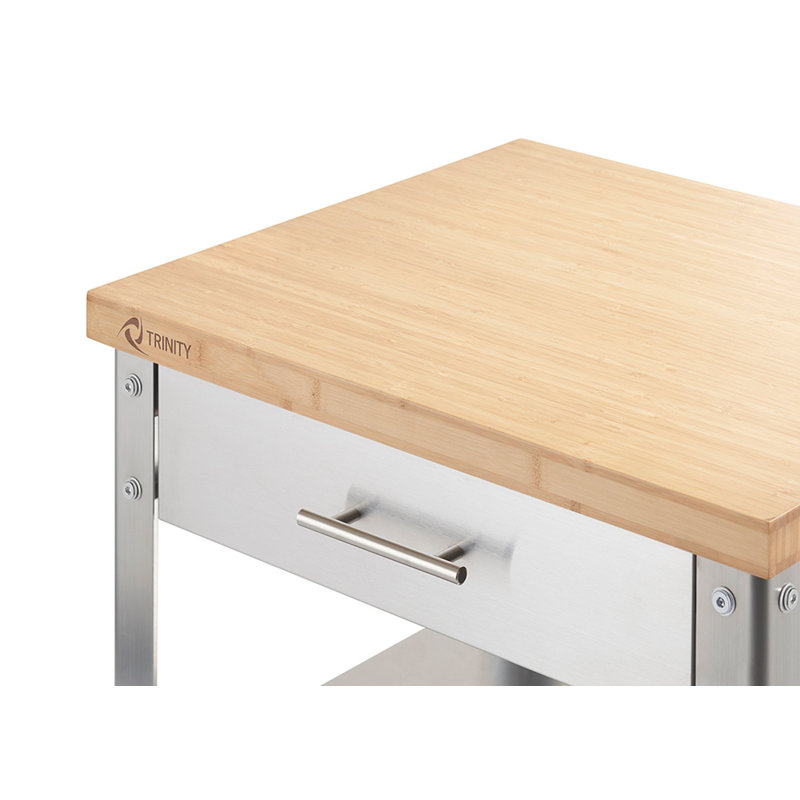 Chariot de cuisine en acier inoxydable avec plateau et tiroir en bambou TRINITY EcoStorage