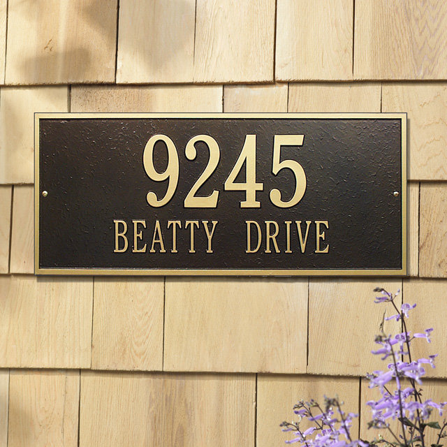 Hartford 2-Line Wall Address Plaque, Black and Gold, Yes