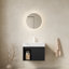 Meuble-lavabo de salle de bain 24 po EIDEN, meuble de rangement flottant, comptoir en pierre frittée blanc Carrara et lavabo en céramique avec 1 trou de robinet pré-percé, démonté, sans robinet et ensemble de drain, couleur noire-358519982-358519983
