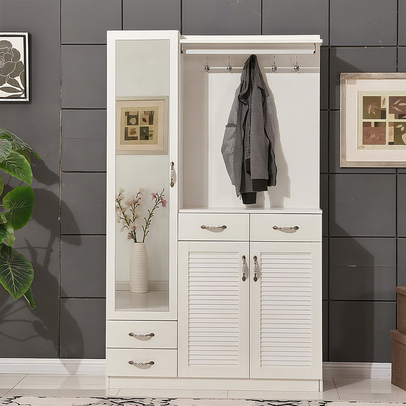 All-in-One Entryway Storage Cabinet with Shoe Compartment, Full-Length Mirror & Coat Rack, Modern Minimalist Foyer Organizer