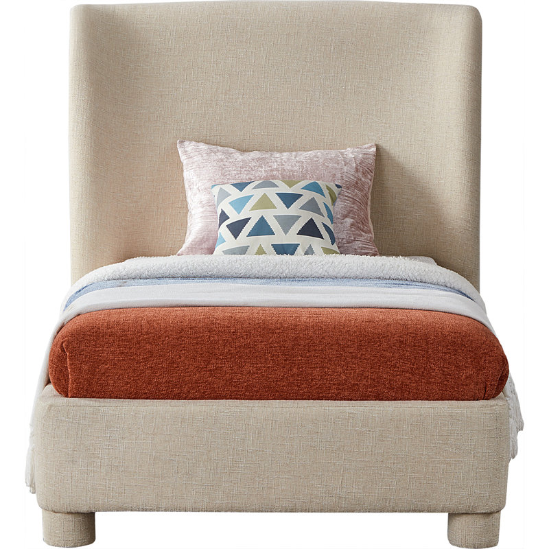 Kiria Upholstered Wingback Bed, Twin, Beige Linen Textured Fabric