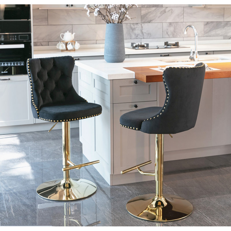 Pascola Swivel Adjustable Height Bar Stools Kitchen Barstools, Black