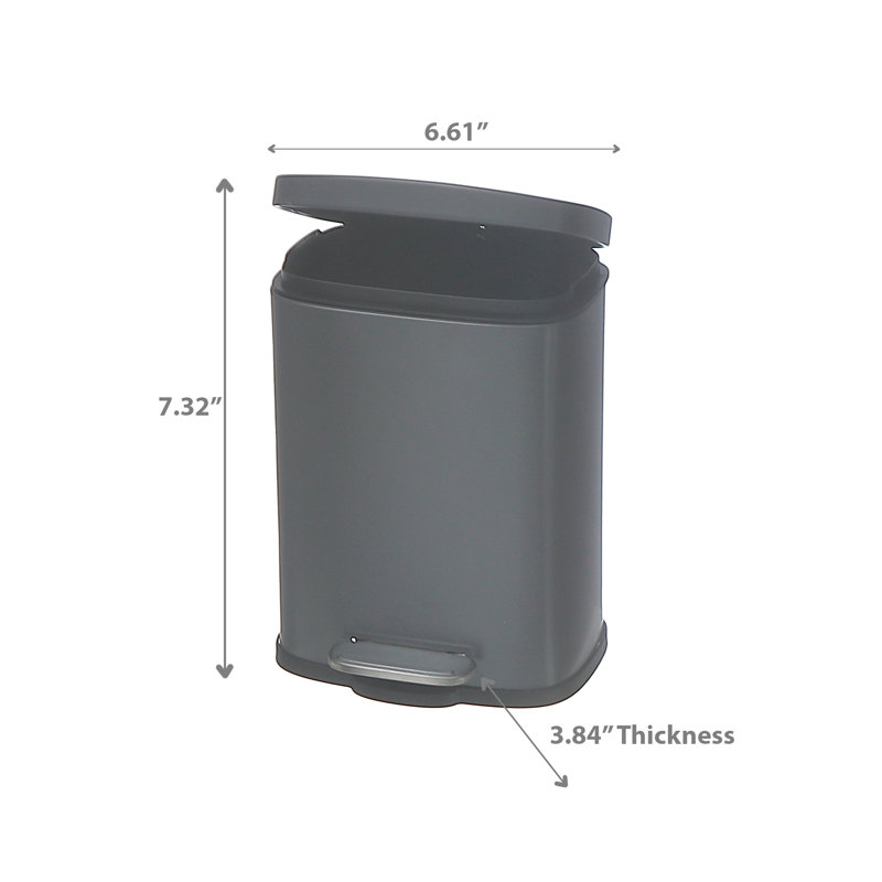 Poubelle rectangulaire en métal 3L, Gris foncé